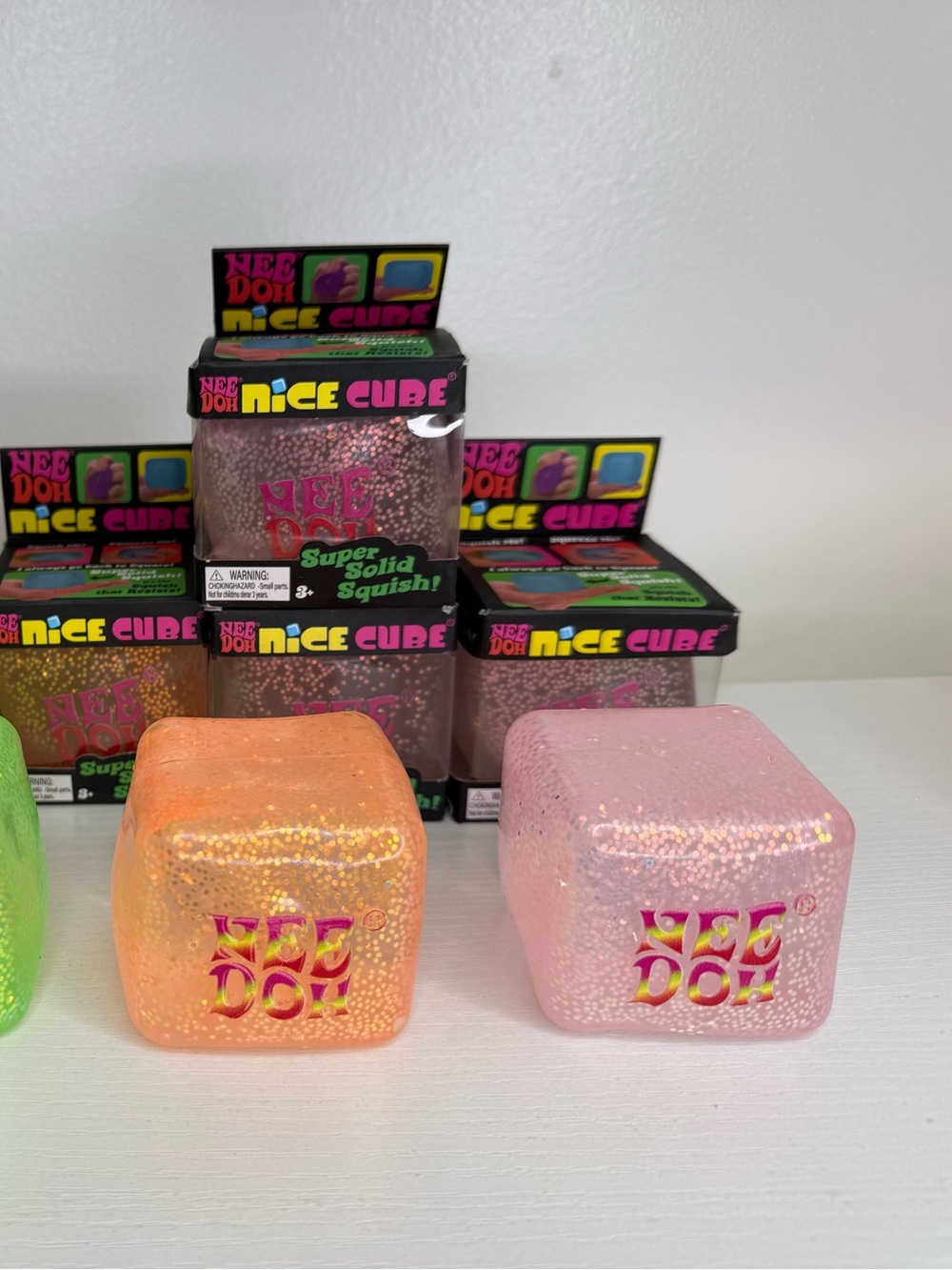 Nice Cube Glitter Glow In The Dark Cube Sensory Squishy-Pink Glitter